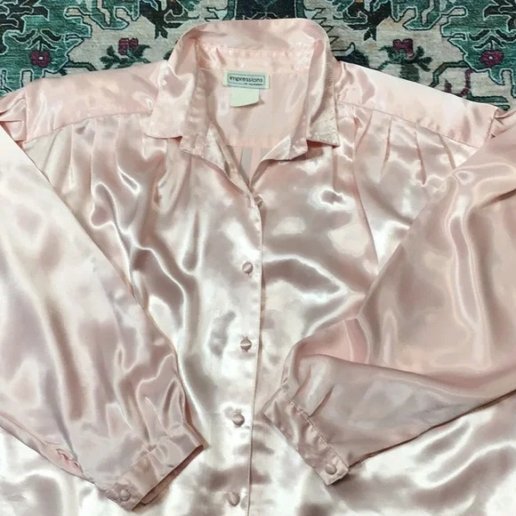 VTG Impressions Pink Satin Long Sleeve Blouse Sz.XL - Picture 5 of 8